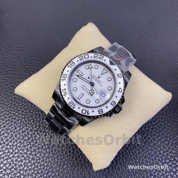 Rolex GMT Master II Black PVD/DLC Coated White Dial Stainless Steel 16710 Men's Watch