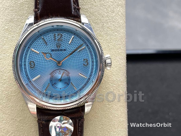 Rolex 1908 52506 0002 Ice Blue Dial Brown Leather Strap 39 mm Replica Watch