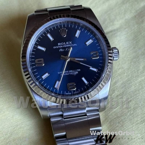 Rolex Oyster Perpetual Air-King 114234 Blue Dial fluted white gold bezel 34mm Unisex replica watch