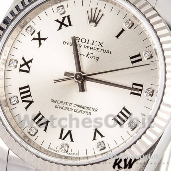 Rolex Oyster Perpetual Air-King 114234 Silver Roman Diamond Dial 41mm Replica Watch