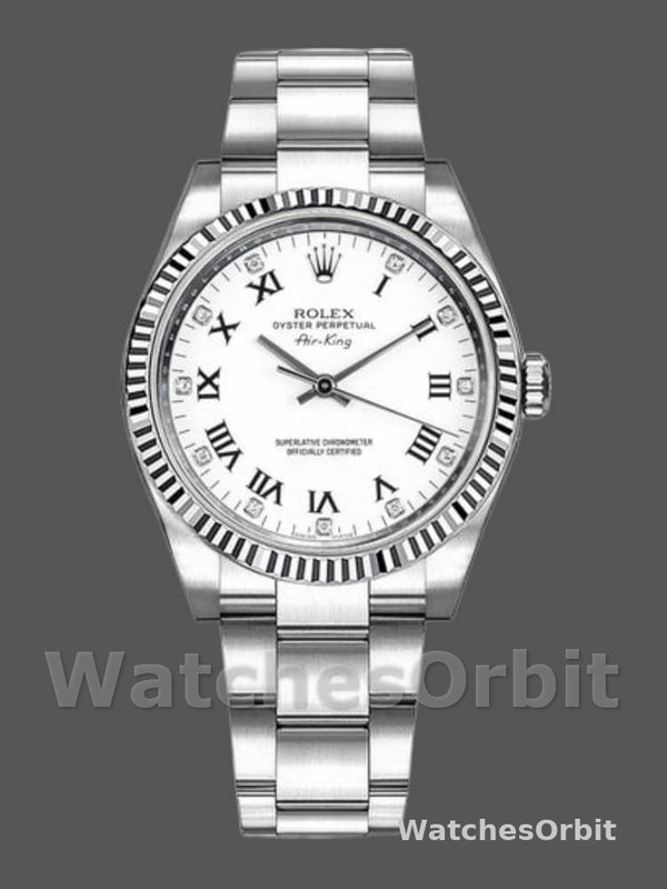 Rolex Oyster Perpetual Air-King 114234 White Diamond Dial 34mm Unisex Replica Watch