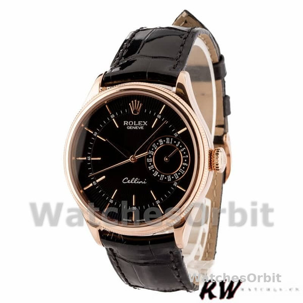 Rolex Cellini Date 50515 Rose Gold Black Index Dial 39mm Mens Replica Watch