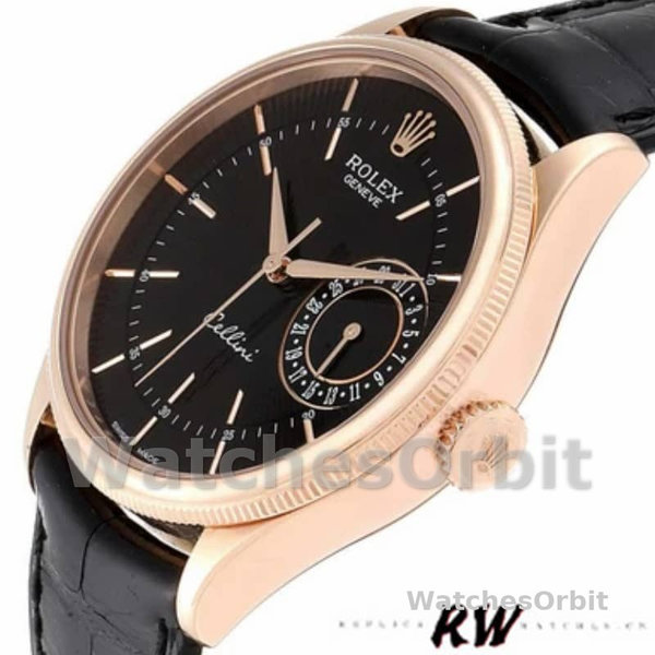 Rolex Cellini Date 50515 Rose Gold Black Index Dial 39mm Mens Replica Watch