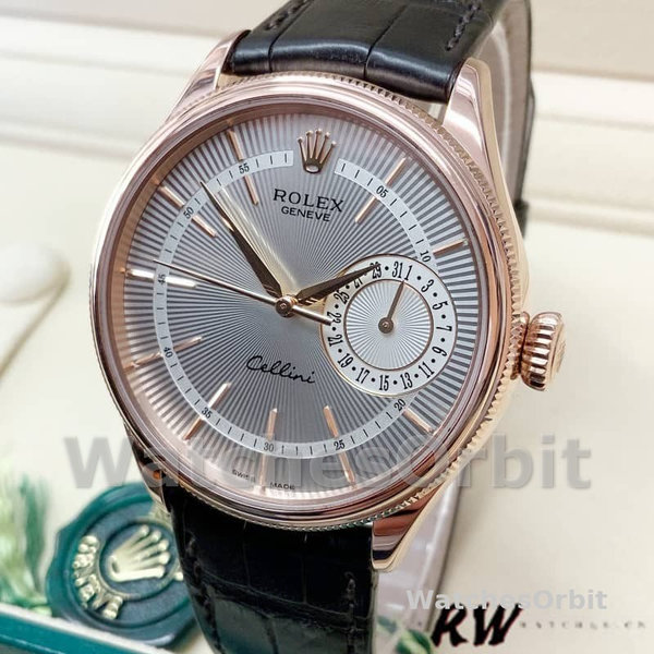 Rolex Cellini Date 50515 Rose Gold Silver Guilloche Index Dial 39mm Mens Replica Watch