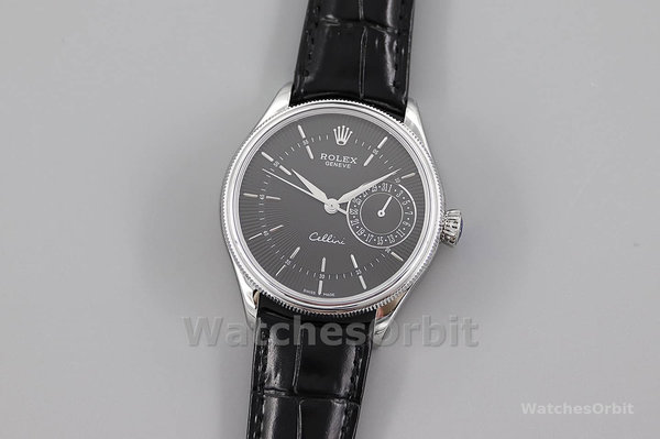 Rolex Cellini Date 50519 Black Leather Black Dial 39mm Mens Replica Watch