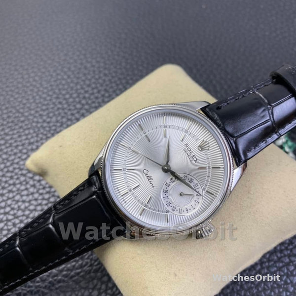 Rolex Cellini Date 50519 Black Leather Silver Dial 39mm Mens Replica Watch