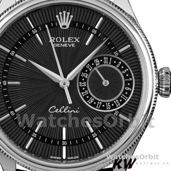 Rolex Cellini Date 50519 Brown Leather Black Dial 39mm Mens Replica Watch