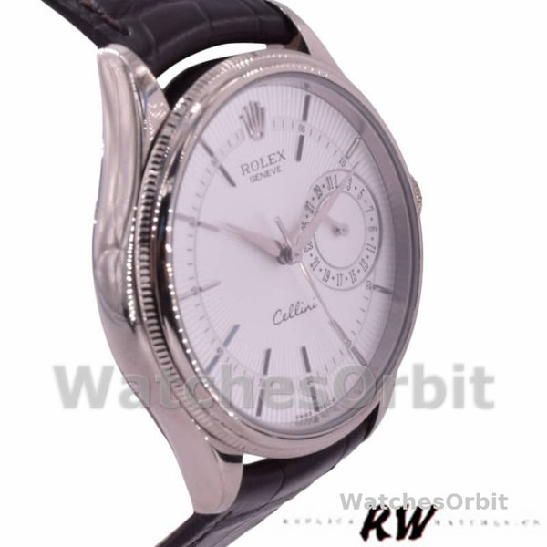 Rolex Cellini Date 50519 Brown Leather Silver Dial 39mm Mens Replica Watch
