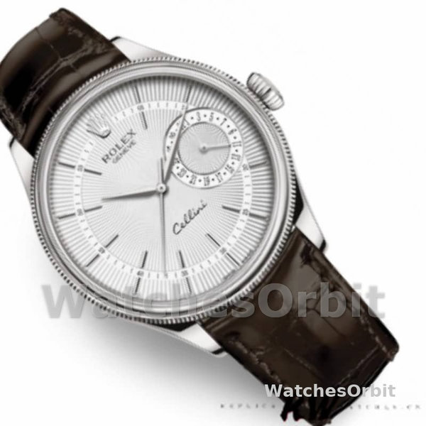 Rolex Cellini Date 50519 Brown Leather Silver Dial 39mm Mens Replica Watch
