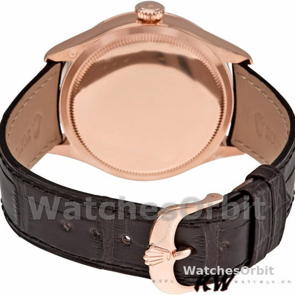 Rolex Cellini Dual Time 50525 Brown Guilloche Dial Brown Leather Strap 39mm Mens Replica Watch