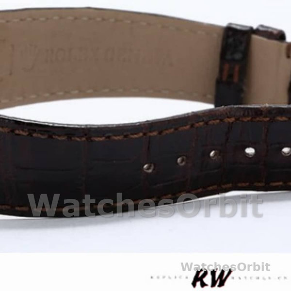 Rolex Cellini Dual Time 50529 Black Dial Brown Leather Strap 39mm Mens Replica Watch