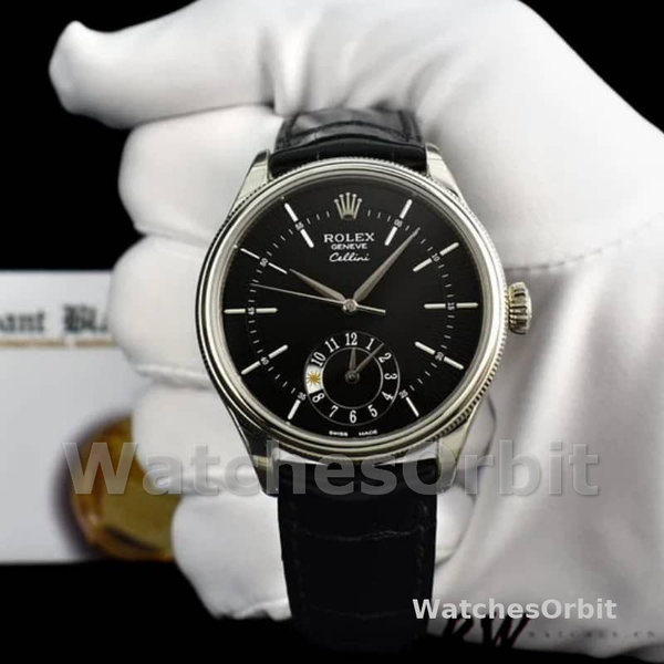 Rolex Cellini Dual Time 50529 Black Dial White Gold 39mm Mens Replica Watch