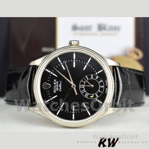 Rolex Cellini Dual Time 50529 Black Dial White Gold 39mm Mens Replica Watch