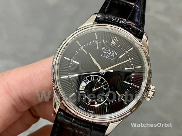 Rolex Cellini Dual Time 50529 Black Dial White Gold 39mm Mens Replica Watch