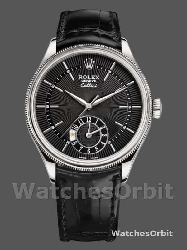 Rolex Cellini Dual Time 50529 Black Guilloche Dial 39mm Mens Replica Watch