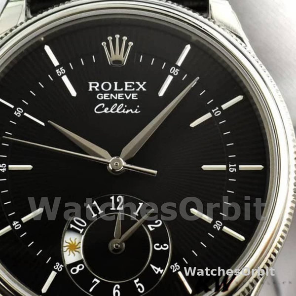 Rolex Cellini Dual Time 50529 Black Guilloche Dial 39mm Mens Replica Watch