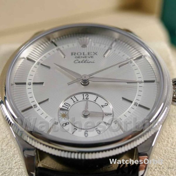 Rolex Cellini Dual Time 50529 Silver Dial 39mm Mens Replica Watch