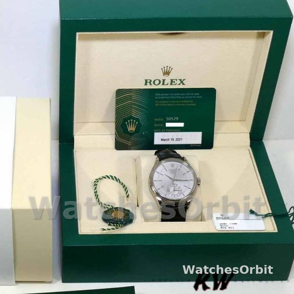 Rolex Cellini Dual Time 50529 Silver Dial 39mm Mens Replica Watch