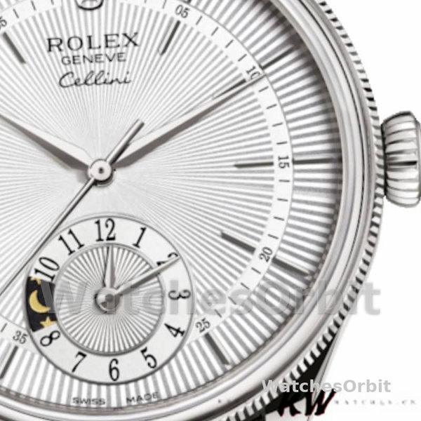 Rolex Cellini Dual Time 50529 Silver Dial Brown Strap 39mm Mens Replica Watch