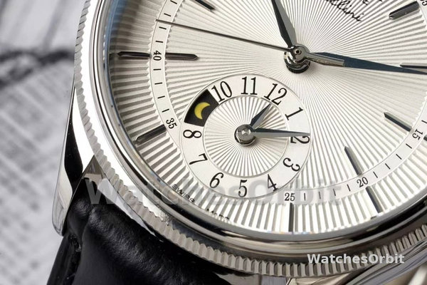 Rolex Cellini Dual Time 50529 Silver Sunburst Dial Brown Leather Strap 39mm Mens Replica Watch