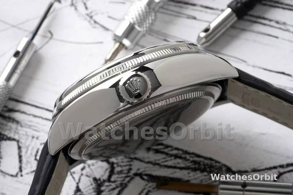 Rolex Cellini Dual Time 50529 Silver Sunburst Dial Brown Leather Strap 39mm Mens Replica Watch