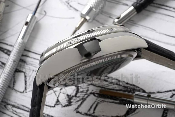Rolex Cellini Dual Time 50529 Silver Sunburst Dial Brown Leather Strap 39mm Mens Replica Watch