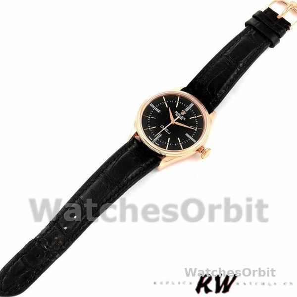 Rolex Cellini Time 50505 Black Leather Strap Black Dial 39mm Mens Replica Watch
