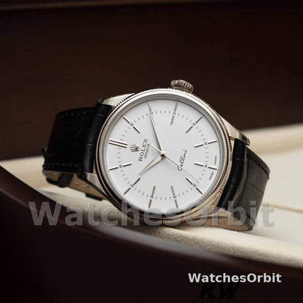 Rolex Cellini Time 50509 Black Leather Strap White Dial 39mm Mens Replica Watch