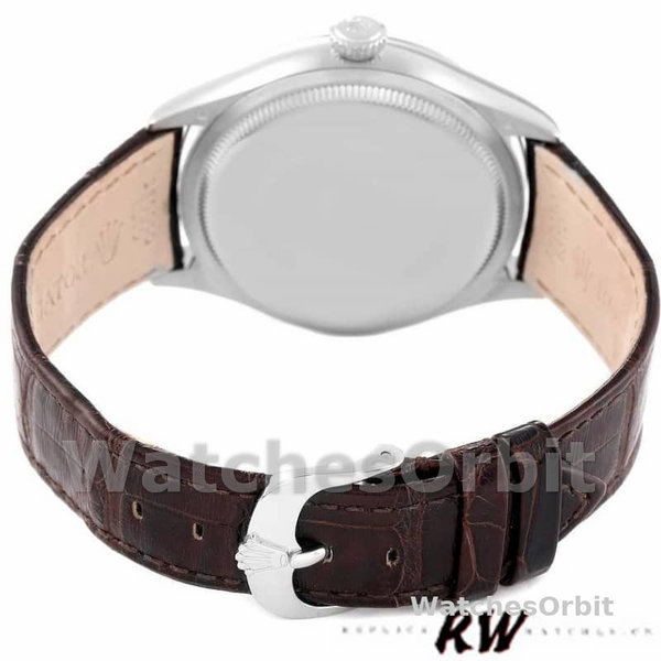 Rolex Cellini Time 50509 Brown Leather Strap Black Dial 39mm Mens Replica Watch