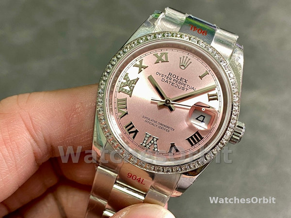 Replica Rolex Datejust 36 126284RBR 0024 Pink Roman Diamond Dial Lady Watch