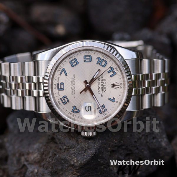 Rolex Datejust 116234 Silver Dial Blue Arabic Numeral Hour Markers 36mm Unisex Replica Watch