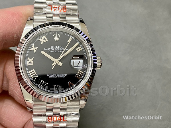 Rolex Datejust 116234 Stainless Steel Fluted Bezel Black Roman Dial 36mm Mens Replica Watch
