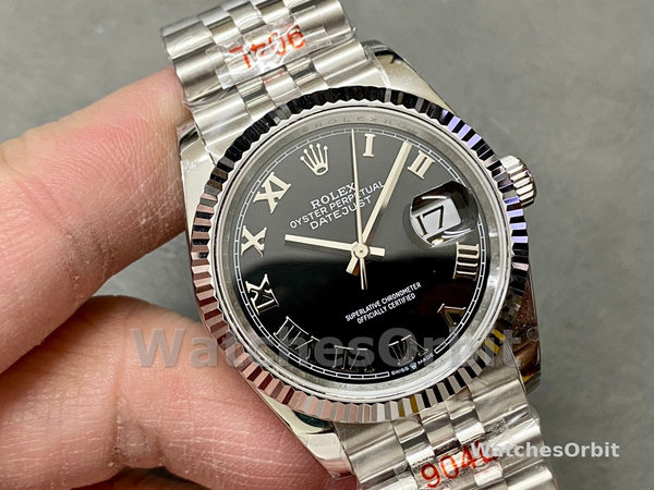 Rolex Datejust 116234 Stainless Steel Fluted Bezel Black Roman Dial 36mm Mens Replica Watch