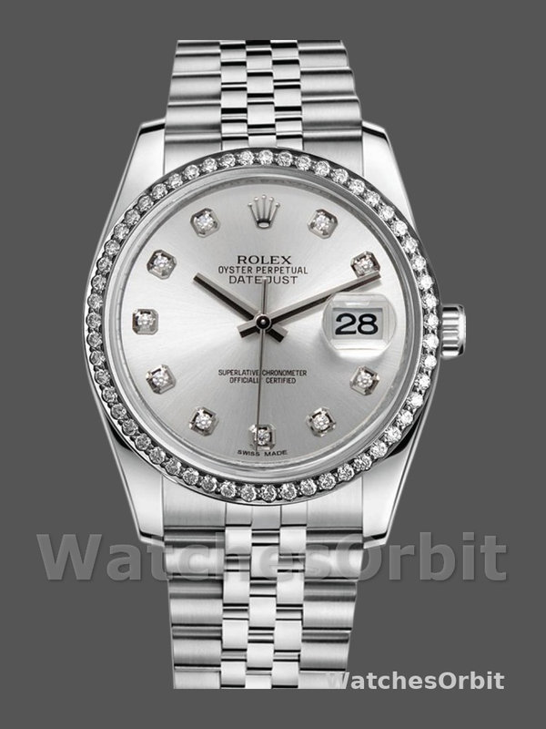 Rolex Datejust 116244 Silver Dial Diamonds 36mm Lady Replica Watch