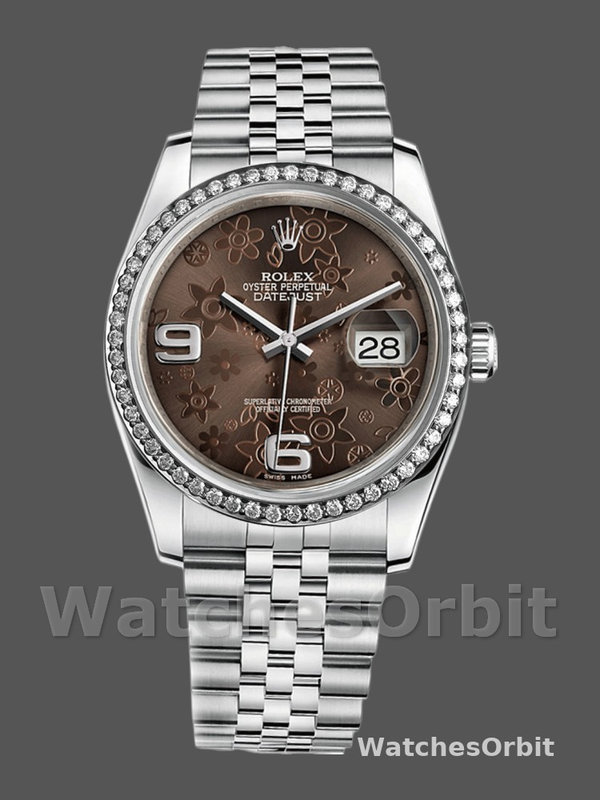Rolex Datejust 116244 Stainless Steel Chocolate Floral Dial 36mm Unisex Replica Watch