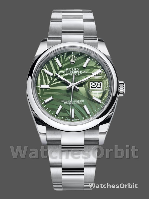 Rolex Datejust 126200 Olive Green Palm Motif Dial Stainless steel 36MM Unisex Replica Watch