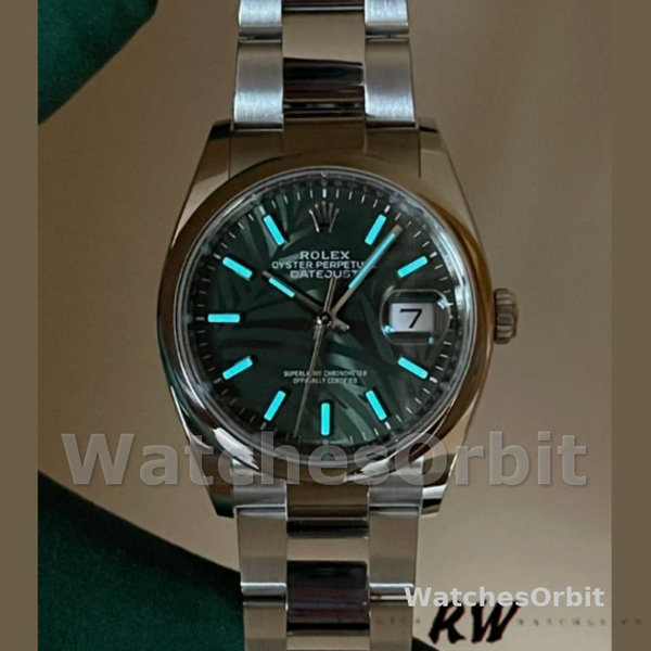 Rolex Datejust 126200 Olive Green Palm Motif Dial Stainless steel 36MM Unisex Replica Watch
