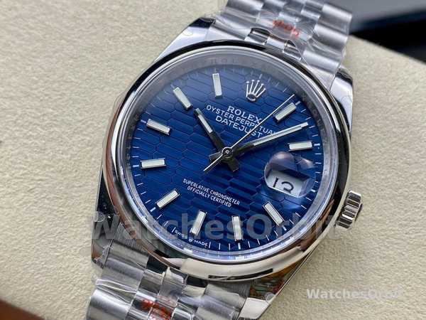 Rolex Datejust 126200 Stainless Steel Automatic Blue Motif Wave Dial 36MM Unisex Replica Watch