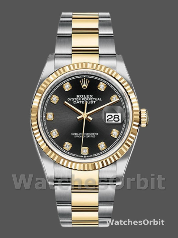 Rolex Datejust 126233 Black Diamond Dial Fluted Bezel 36MM Unisex Replica Watch