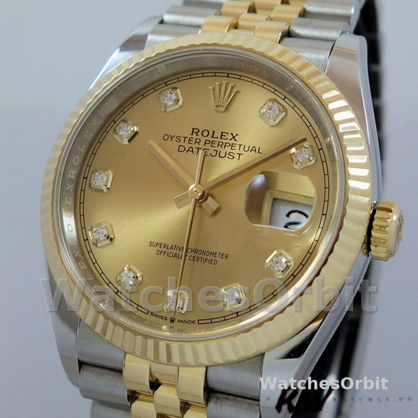 Rolex Datejust 126233 Champagne Diamond Dial Fluted Bezel 36MM Unisex Replica Watch