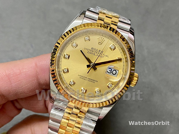 Rolex Datejust 126233 Champagne Diamond Dial Fluted Bezel 36MM Unisex Replica Watch