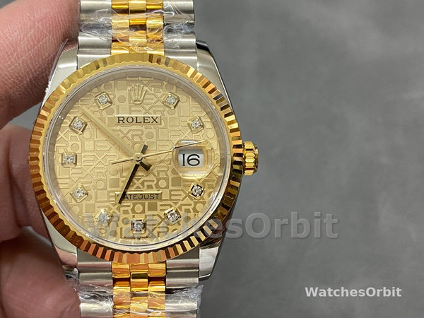 Rolex Datejust 126233 Champagne Jubilee Dial Fluted Bezel 36MM Unisex Replica Watch