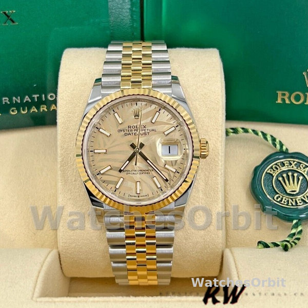 Rolex Datejust 126233 Golden Palm Motif Dial Fluted Bezel 36MM Unisex Replica Watch