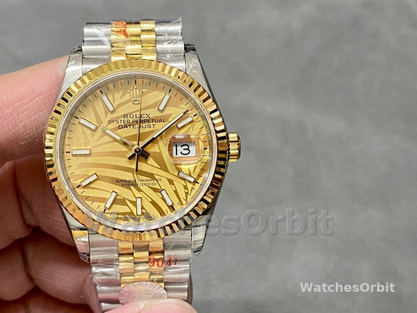 Rolex Datejust 126233 Golden Palm Motif Dial Fluted Bezel 36MM Unisex Replica Watch