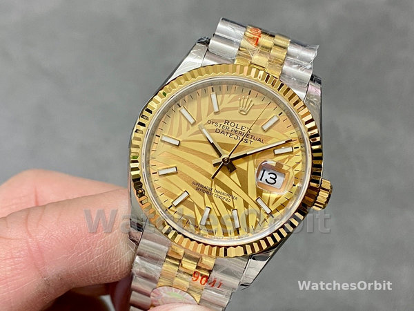 Rolex Datejust 126233 Golden Palm Motif Dial Fluted Bezel 36MM Unisex Replica Watch