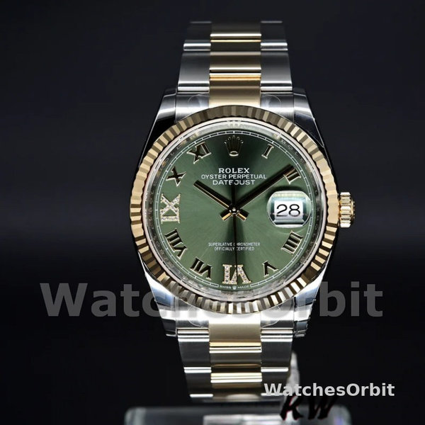 Rolex Datejust 126233 Olive Green Dial Yellow Gold and Oystersteel 36MM Unisex Replica Watch