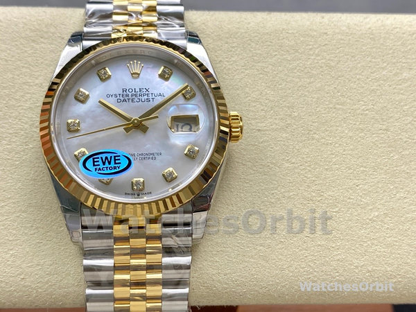 Rolex Datejust 126233 White MOP Diamond Dial Fluted Bezel 36MM Unisex Replica Watch