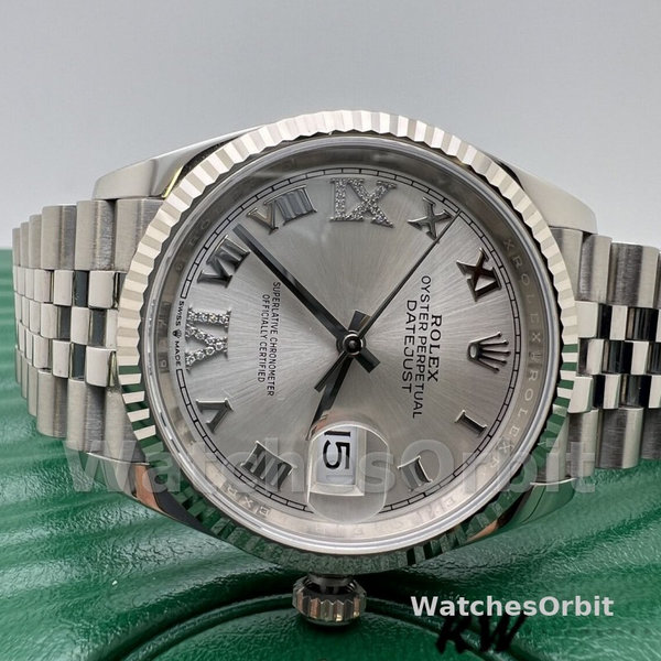 Rolex Datejust 126234 0029 Silver Diamond Roman Dial 36MM Women's Watch