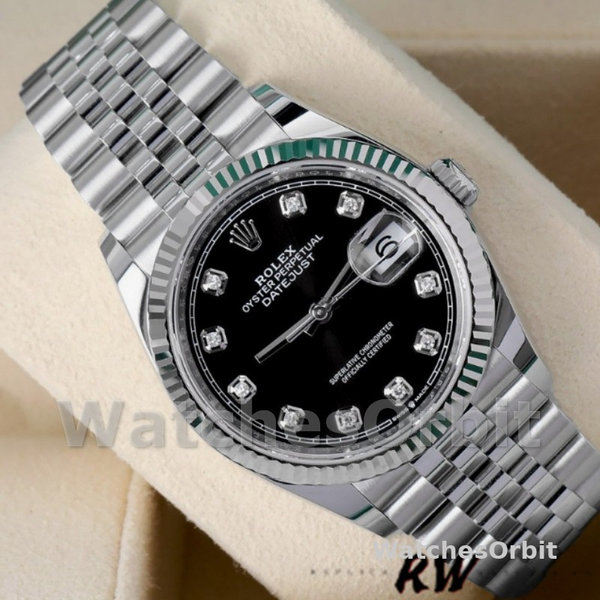 Rolex Datejust 126234 Fluted Bezel Black Diamond Dial 36MM Unisex Replica Watch