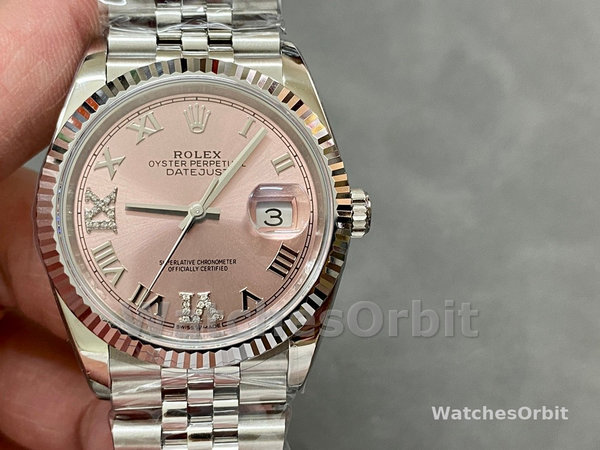 Rolex Datejust 126234 Fluted Bezel Pink Roman Dial 36MM Unisex Replica Watch